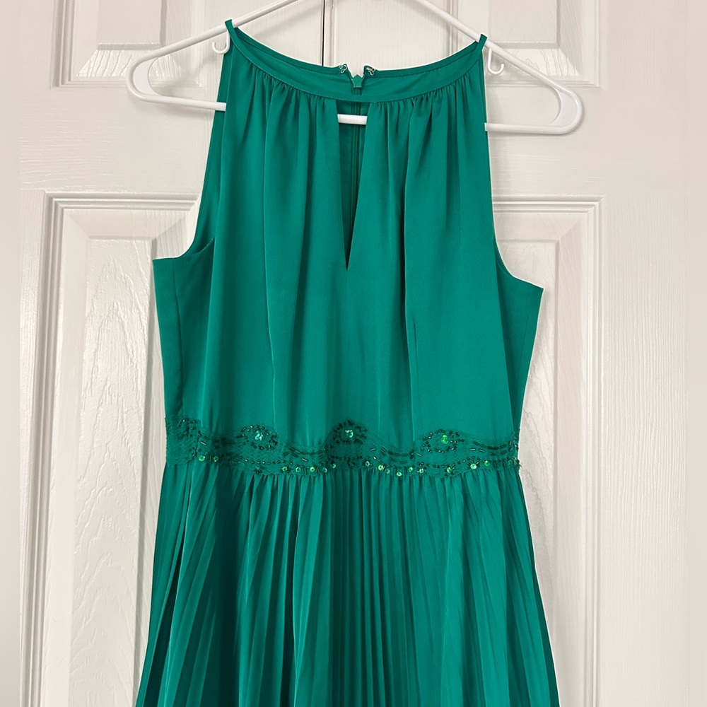Adrianna Papell long pleated green gown - Picture 7 of 10